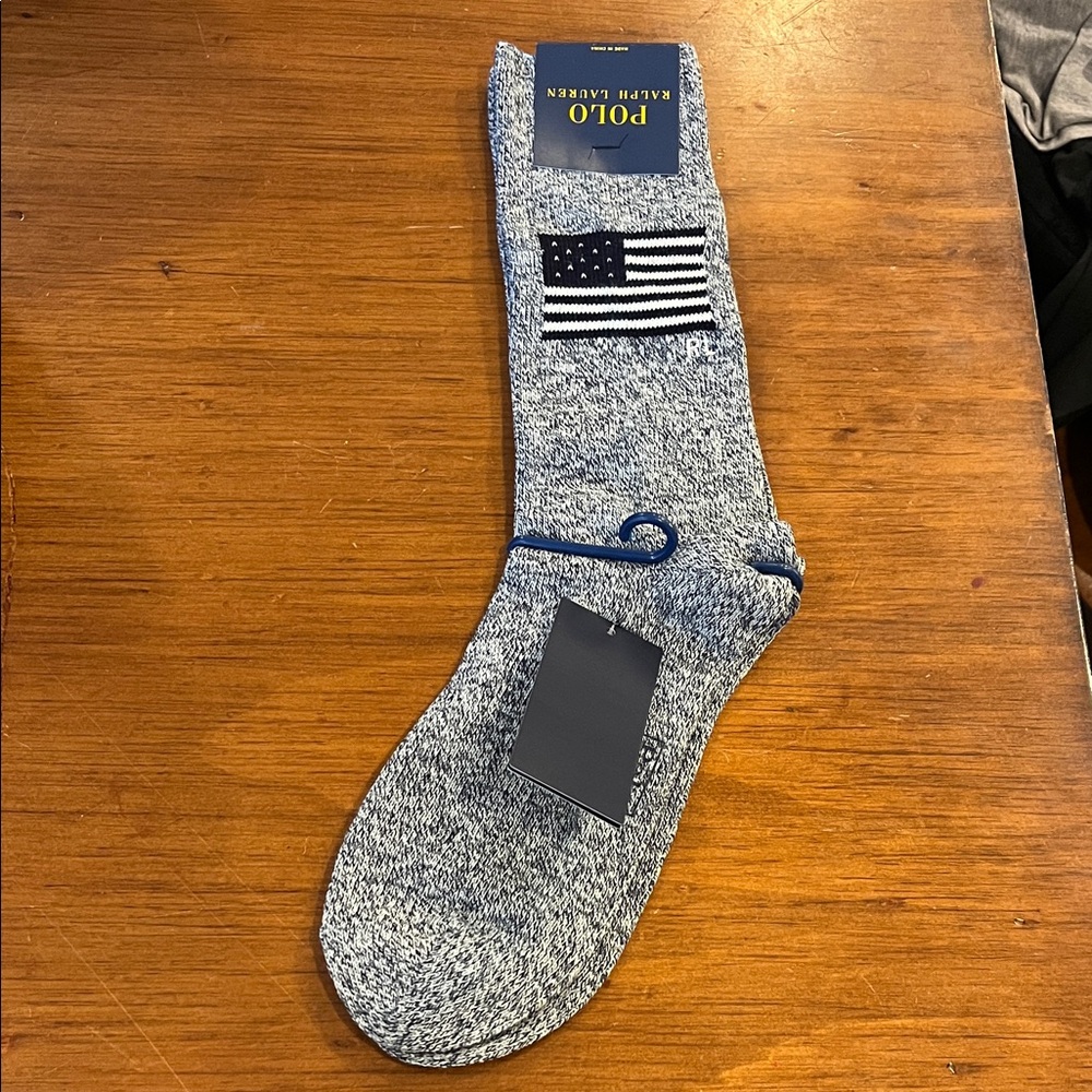 Polo Ralph Lauren American Flag Socks Indigo Gray USA Fits Mens Shoe Size 6-12.5